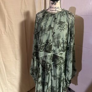 ASOS Curve Long Sleeve Dress in Green Floral